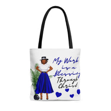Load image into Gallery viewer, My Work is A Blessing Blue Tote Bag