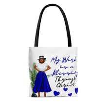 Load image into Gallery viewer, My Work is A Blessing Blue Tote Bag

