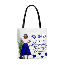 Load image into Gallery viewer, My Work is A Blessing Blue Tote Bag
