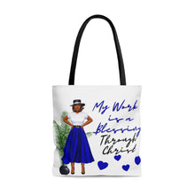 Load image into Gallery viewer, My Work is A Blessing Blue Tote Bag
